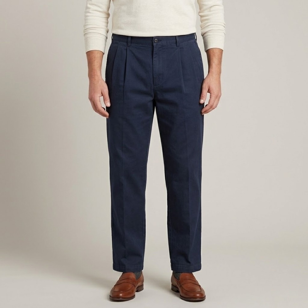 Lands'‎ End Traditional Fit Pleated Chino Pants Mens 40 Navy Blue EUC